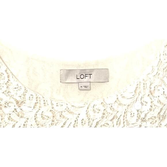 LOFT BY ANN TAYLOR CAP SLV, ROUND NECK, LINED, LACE BLOUSE, WOMENS, M, IVORY - Picture 7 of 12